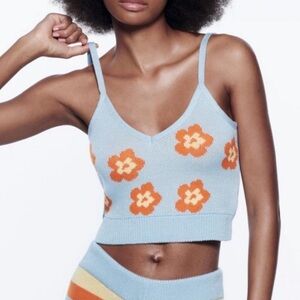ZARA FLORAL JACQUARD KNIT TOP